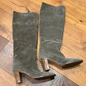 Vince Olive Suede Heeled Knee-high Boots